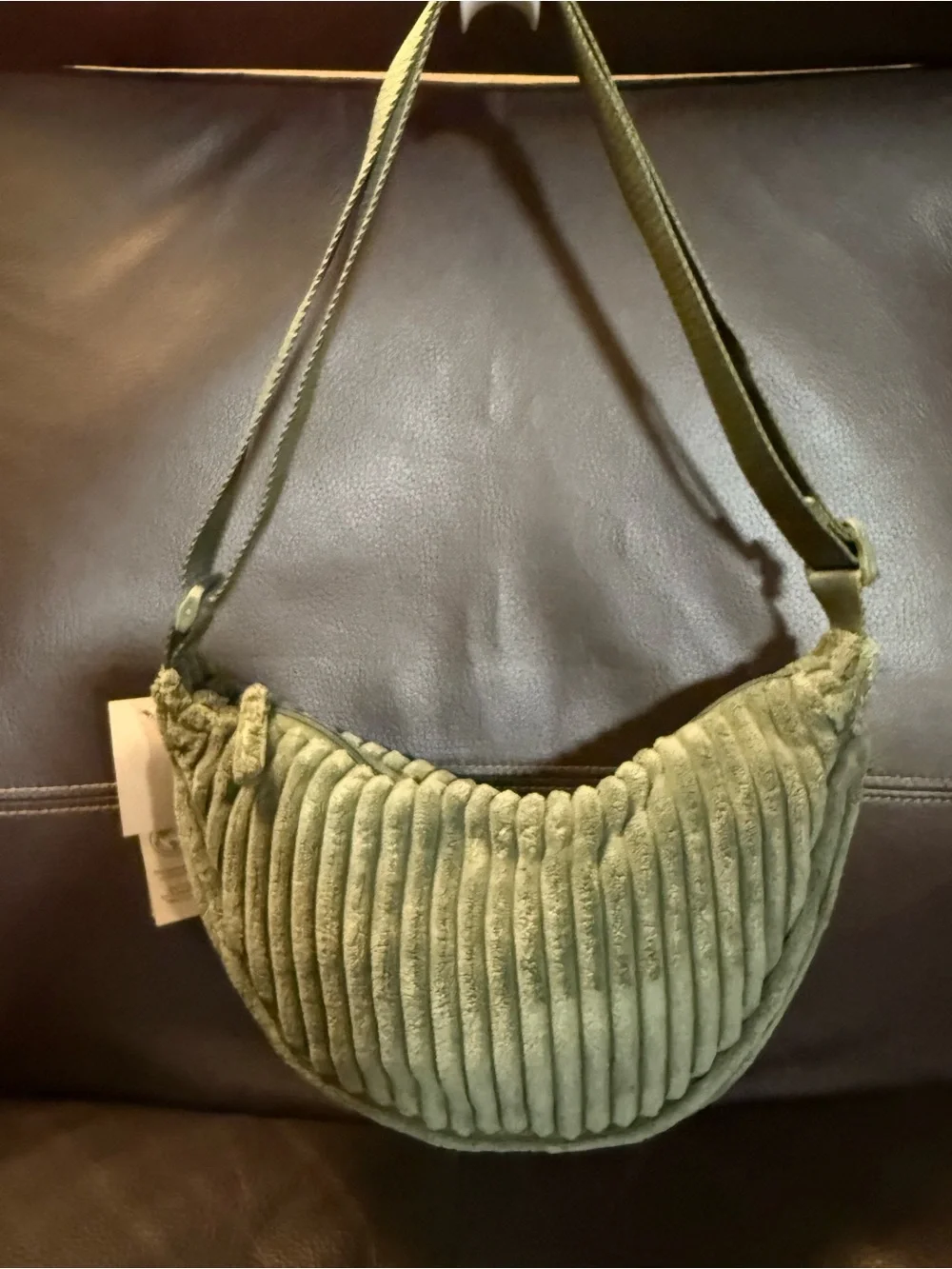 No Boundaries Olive Corduroy Crescent Crossbody Bag